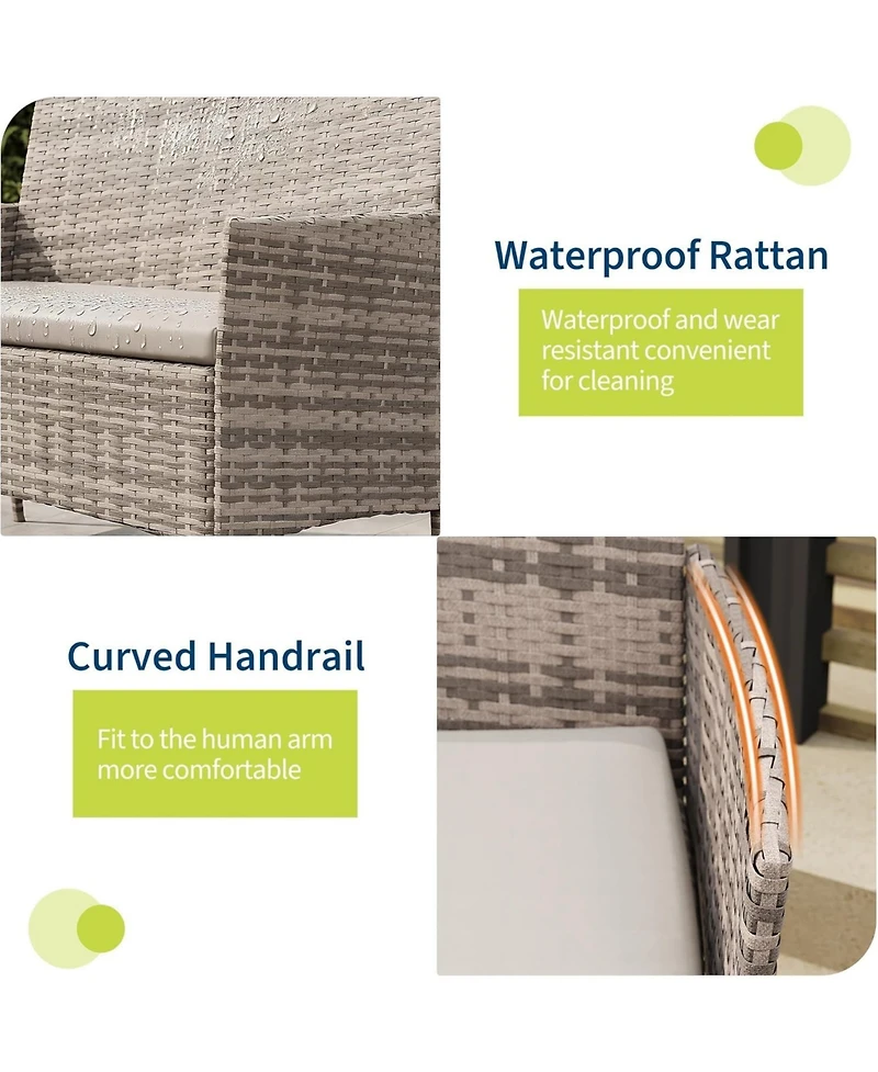 gaomon 4-Piece Patio Furniture Set, Rattan Outdoor Furniture with Upholstered Sofa, 2 Chairs and Coffee Table, Modern Conversation Bistro Set