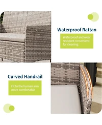 gaomon 4-Piece Patio Furniture Set, Rattan Outdoor Furniture with Upholstered Sofa, 2 Chairs and Coffee Table, Modern Conversation Bistro Set