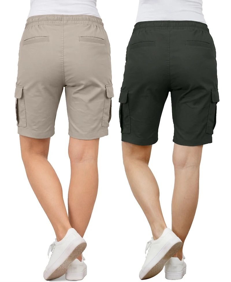 Galaxy By Harvic Women's Loose Fit Super Flex Stretch Cargo Jogger Shorts-2 Pack