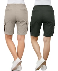 Galaxy By Harvic Women's Loose Fit Super Flex Stretch Cargo Jogger Shorts-2 Pack