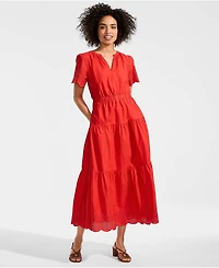 Lands' End Women's Tiered Cotton Poplin Eyelet Maxi Dress