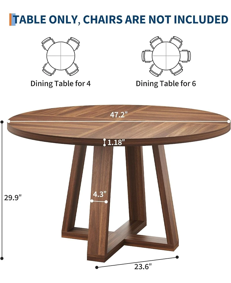gaomon Dining Table for 4-6 People, Circle Kitchen Table with Cross Base, Farmhouse Wood Dinner Table for Apartment, Walnut Brown