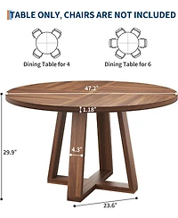 gaomon Dining Table for 4-6 People, Circle Kitchen Table with Cross Base, Farmhouse Wood Dinner Table for Apartment, Walnut Brown