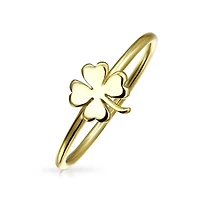 Bling Jewelry Minimalist Gold Plated .925 Sterling Silver Irish Shamrock Four Leaf Clover Midi Knuckle 1MM Band Stackable Ring
