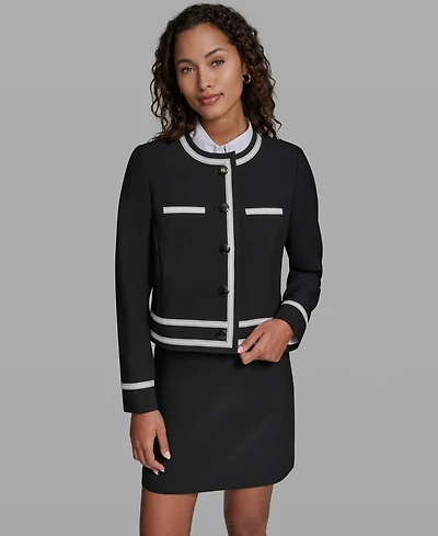 Karl Lagerfeld Paris Women's Cropped Round Neck Jacket