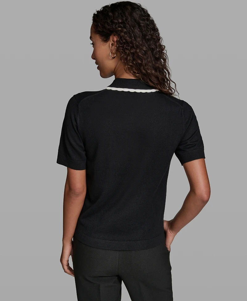 Karl Lagerfeld Paris Women's Short-Sleeve Collared Sweater