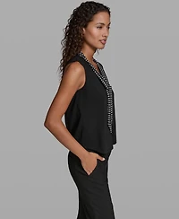 Karl Lagerfeld Paris Women's V-Neck Sleeveless Top