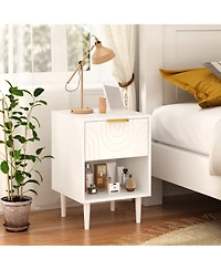 sumyeg Modern White Nightstand with Gold Handle One Drawer and Open Shelf