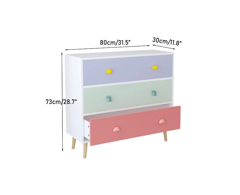 sumyeg Kids 3 Drawer Dresser Baby Nightstand Storage Cabinet