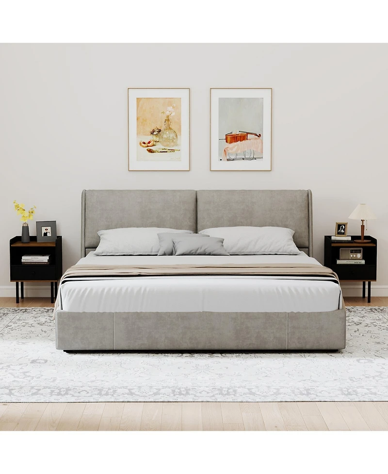 sumyeg Set of 2 Nightstands with Drawer, 3-Tier Sofa Side Tables with Open Storage Shelf