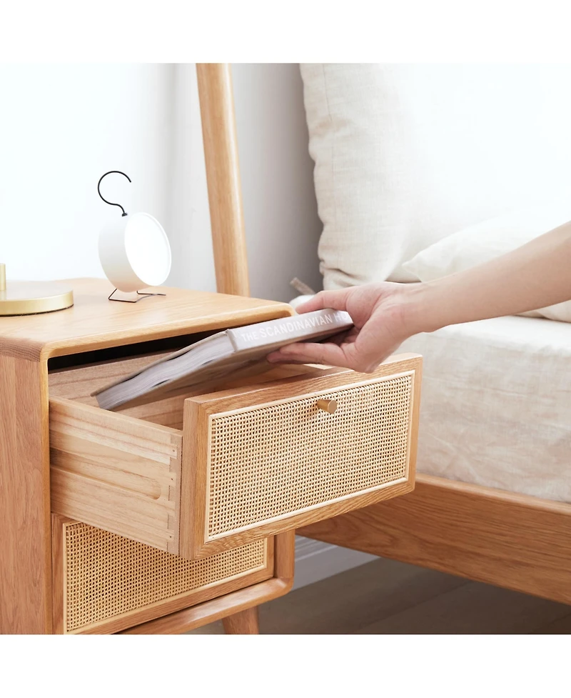 sumyeg Nordic Modern Solid Wood Nightstand Simple Bedside Cabinet Storage