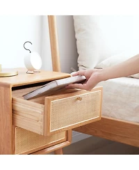 sumyeg Nordic Modern Solid Wood Nightstand Simple Bedside Cabinet Storage