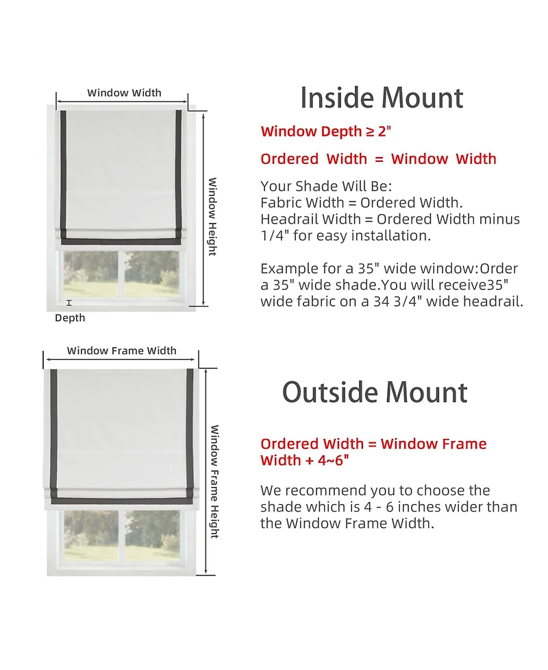 Shadisfy Cordless Pull Down Blackout Roman Shade with Ribbon Border