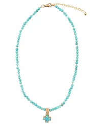 Barse Blue Turquoise Cross Golden Pendant Necklace