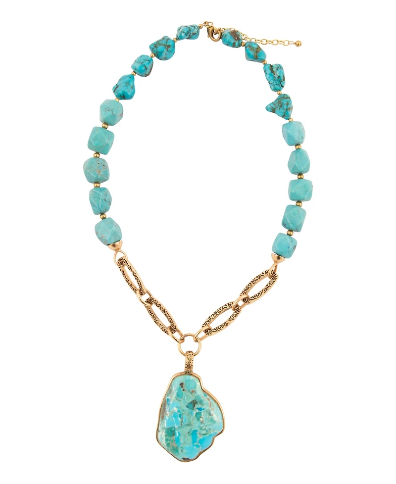 Barse Thistle Blue Turquoise Golden Links Statement Necklace