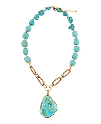 Barse Thistle Blue Turquoise Golden Links Statement Necklace