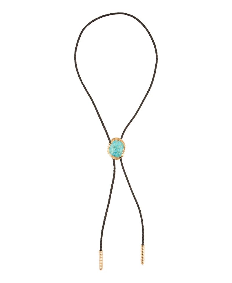 Barse Rawlins Blue Turquoise Black Leather Golden Bolo Necklace