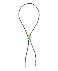 Barse Rawlins Blue Turquoise Black Leather Golden Bolo Necklace