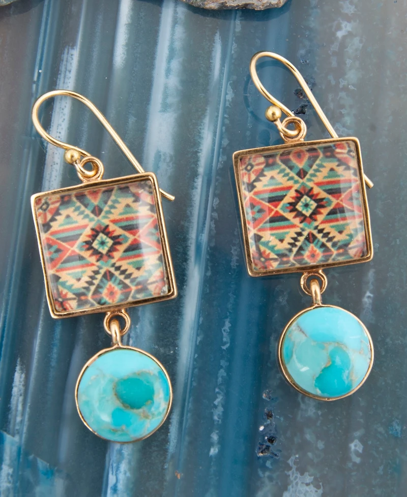 Brarse Native Weave Blue Turquoise Golden Drop Earrings