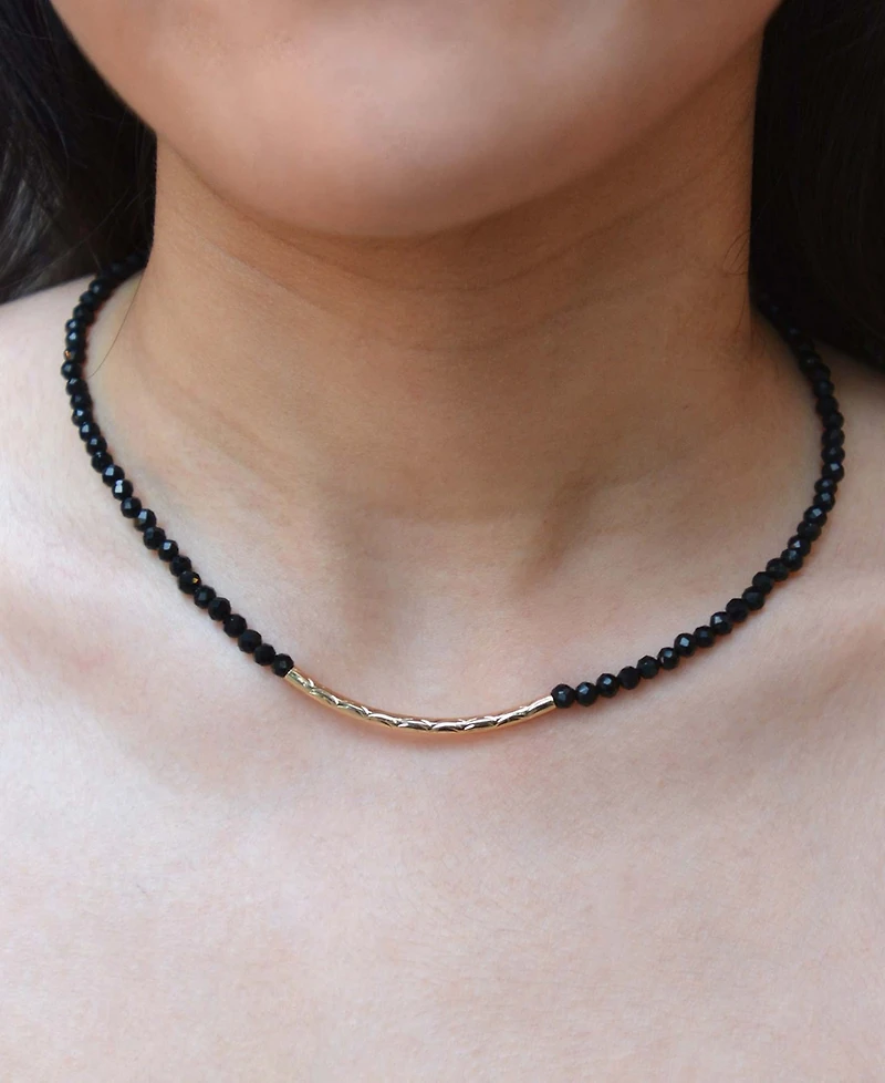 Barse Black Onyx Golden Bar Necklace