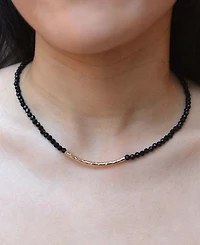Barse Black Onyx Golden Bar Necklace