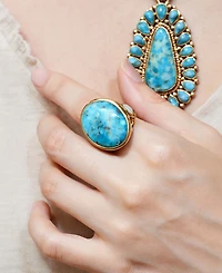 Barse Turquoise and White Mother of Pearl Blue Petal Golden Drop Ring