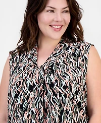 Kasper Plus Printed Knot-Neck Sleeveless Top