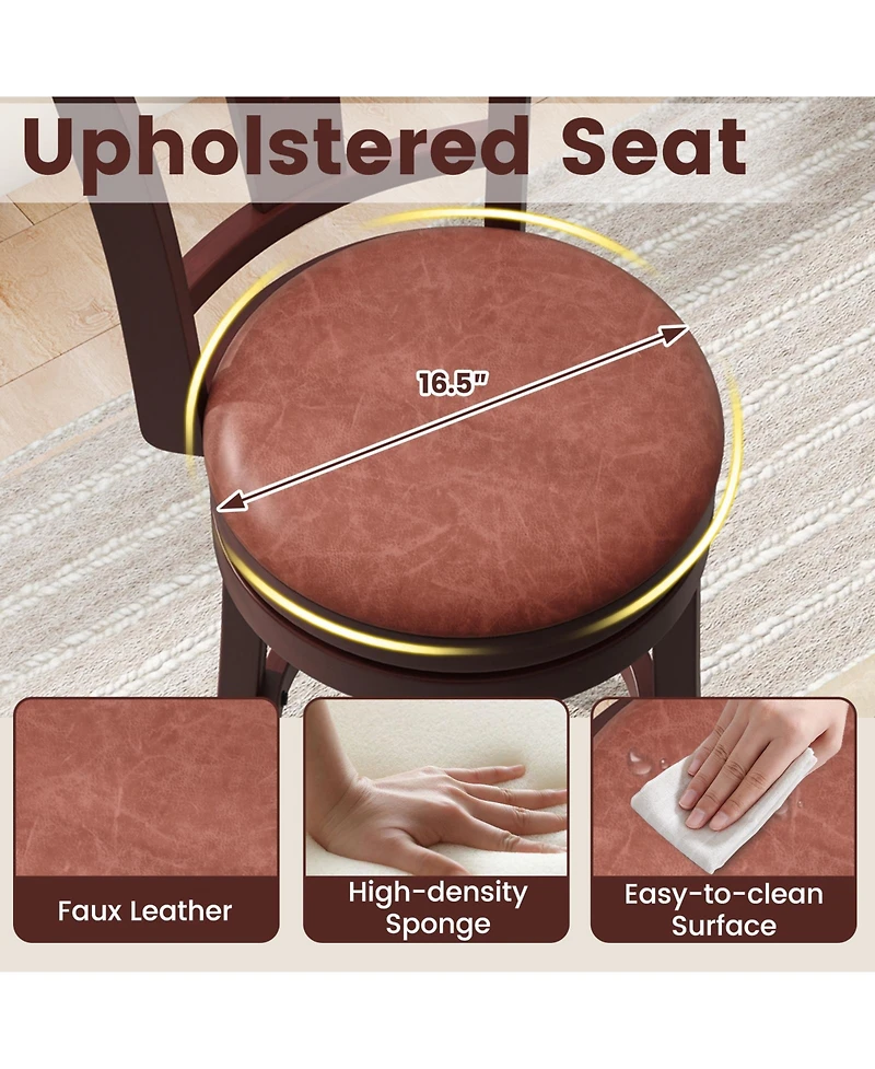 Gouun 26 in Counter Height Swivel Bar Stool Set of 2 with High Back, Faux Leather Seat, and Footrest