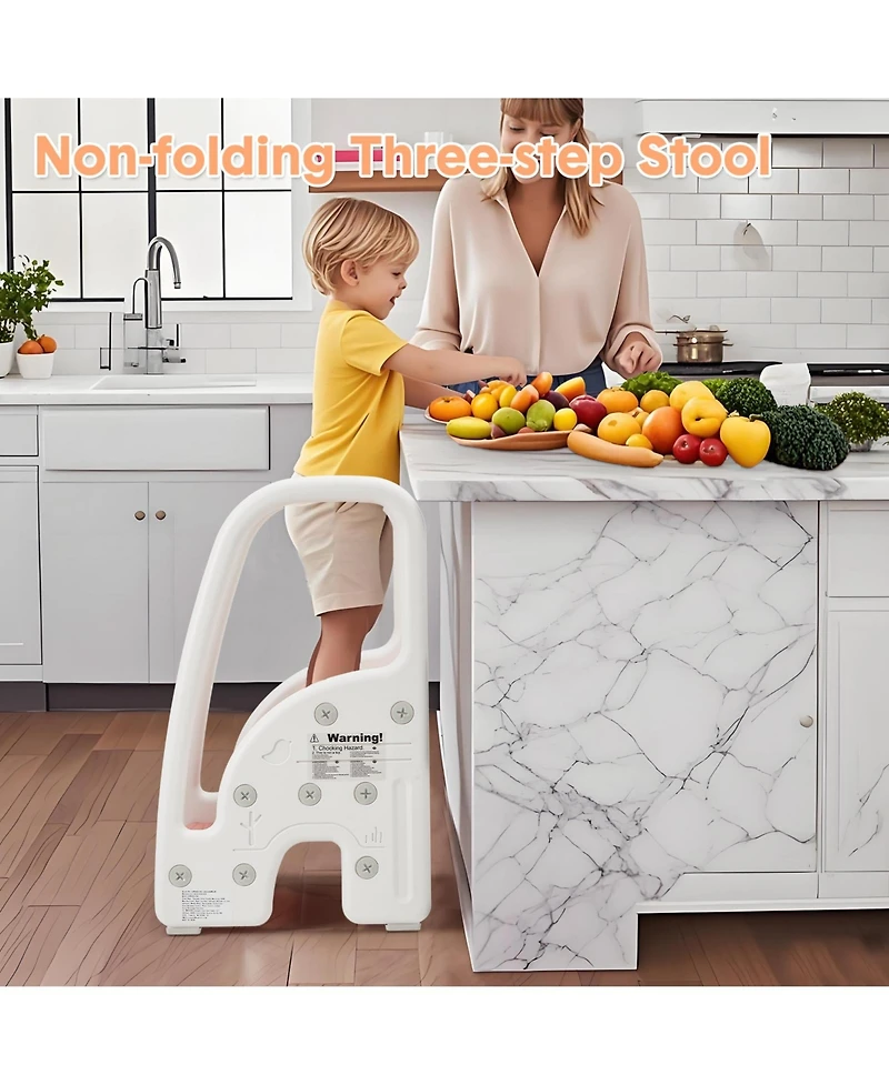 gaomon Toddler 3 Step Stool, Plastic Children Learning Helper Stool with Side Handles for Bathroom Sink