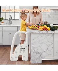 gaomon Toddler 3 Step Stool, Plastic Children Learning Helper Stool with Side Handles for Bathroom Sink