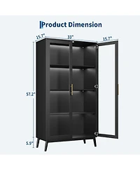 gaomon Glass Display Cabinet with Rgb Led Lights – 4-Tier Curio Storage Case, Glass Doors, Motion Sensor, Usb Charging