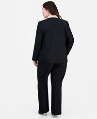 Kasper Plus Size Contrast Collar One Button Blazer High Rise Bootcut Pants