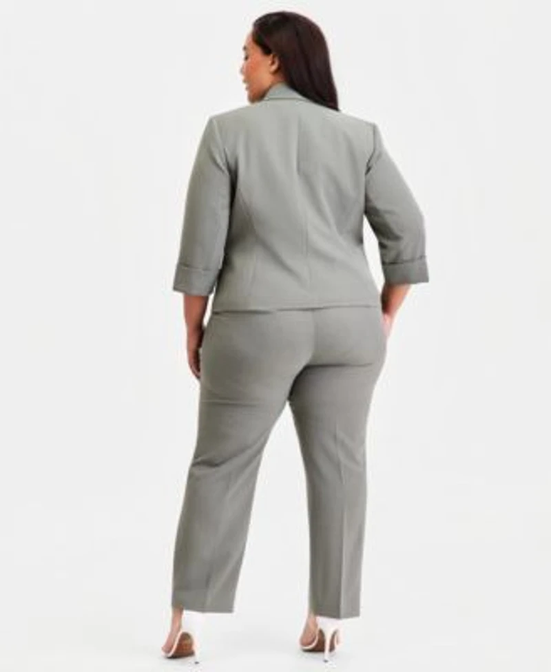 Kasper Plus Size Shawl Collar 3 4 Sleeve Blazer Straight Leg Pants