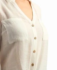 Bcx Women's Texture Gauze Button-Up Shirt