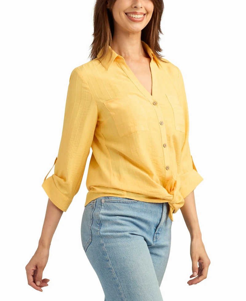Bcx Women's Heavy Dobby Stripe Button-Up Shirt