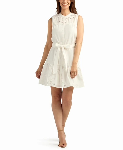 Bcx Women's Solid Novelty Eyelet V-Neck Mini Dress