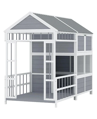 Aostirmotor Spacious Wooden Dog House, Large Outdoor Pet Kennel for Dogs