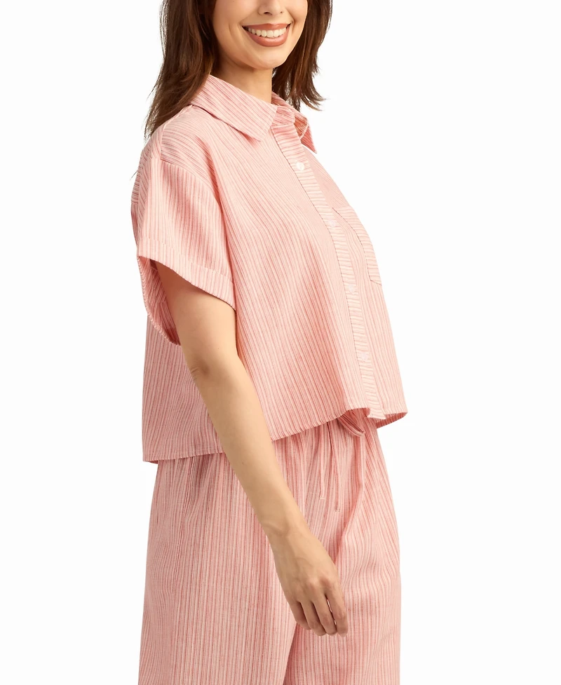 Bcx Women's Mini Striped Collared Neck Shirt