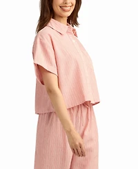 Bcx Women's Mini Striped Collared Neck Shirt