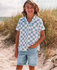 Lands' End Boys Short Sleeve Slub Camp Shirt