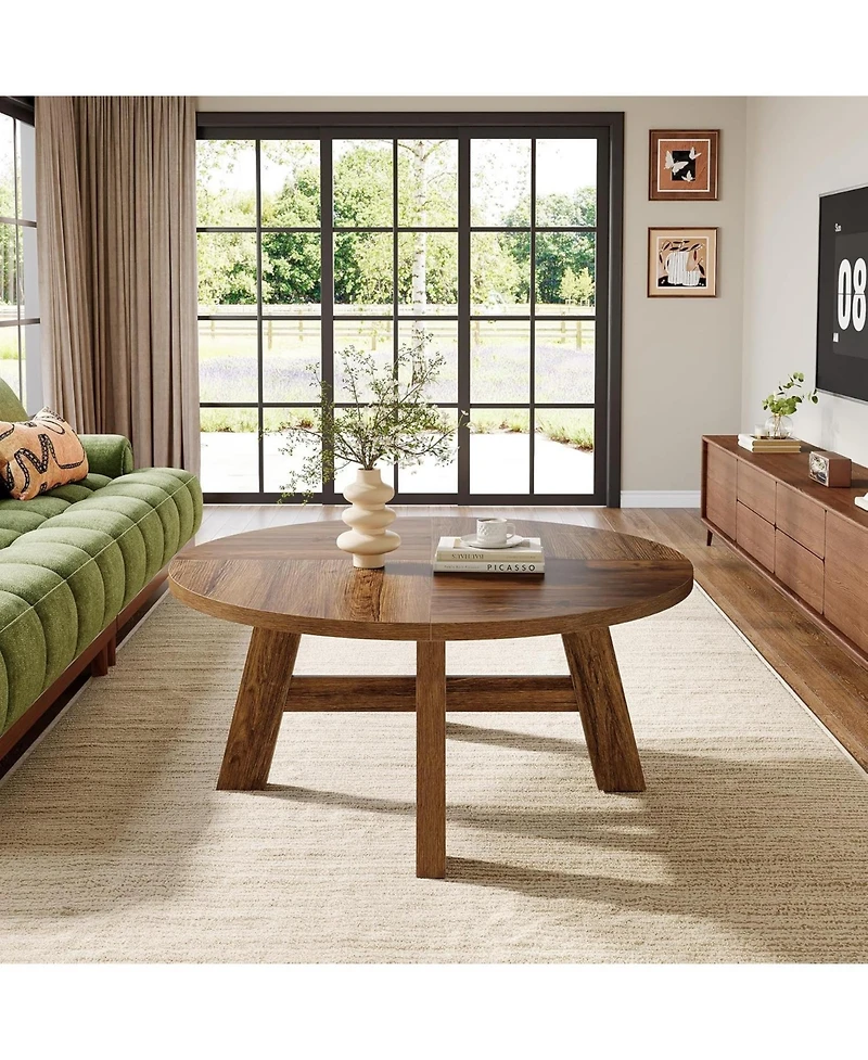 Tribesigns Round Coffee Table, 39" Mid Century Modern Circle Coffee Tables with Reinforced Cross Brace