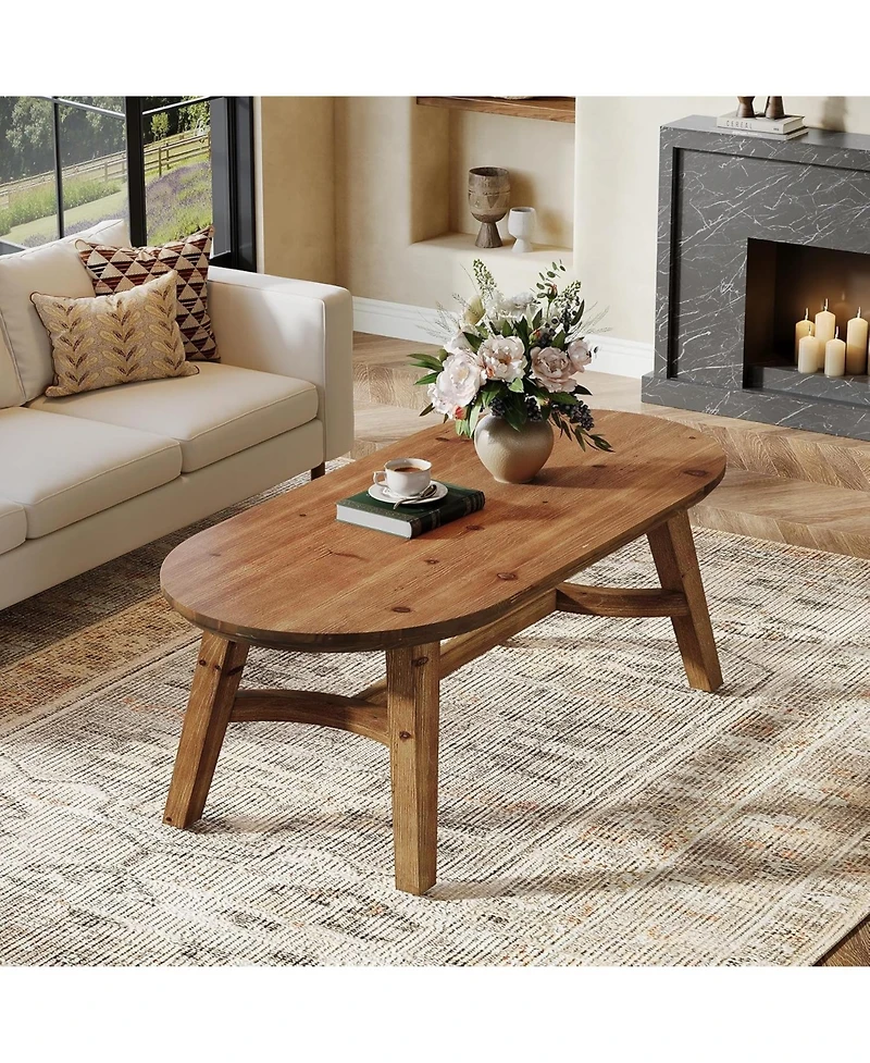 Tribesigns Solid Wood Coffee Table, 47" Real Wood Living Room Table, Pine Oval Coffee Table