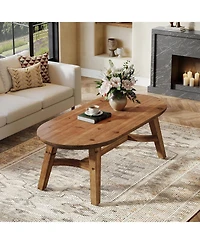 Tribesigns Solid Wood Coffee Table, 47" Real Wood Living Room Table, Pine Oval Coffee Table