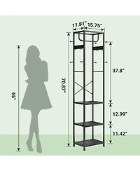 Yigii Freestanding Hall Tree Coat Rack 3 Shelves 12 Hooks Industrial Clothes Stand Organizer