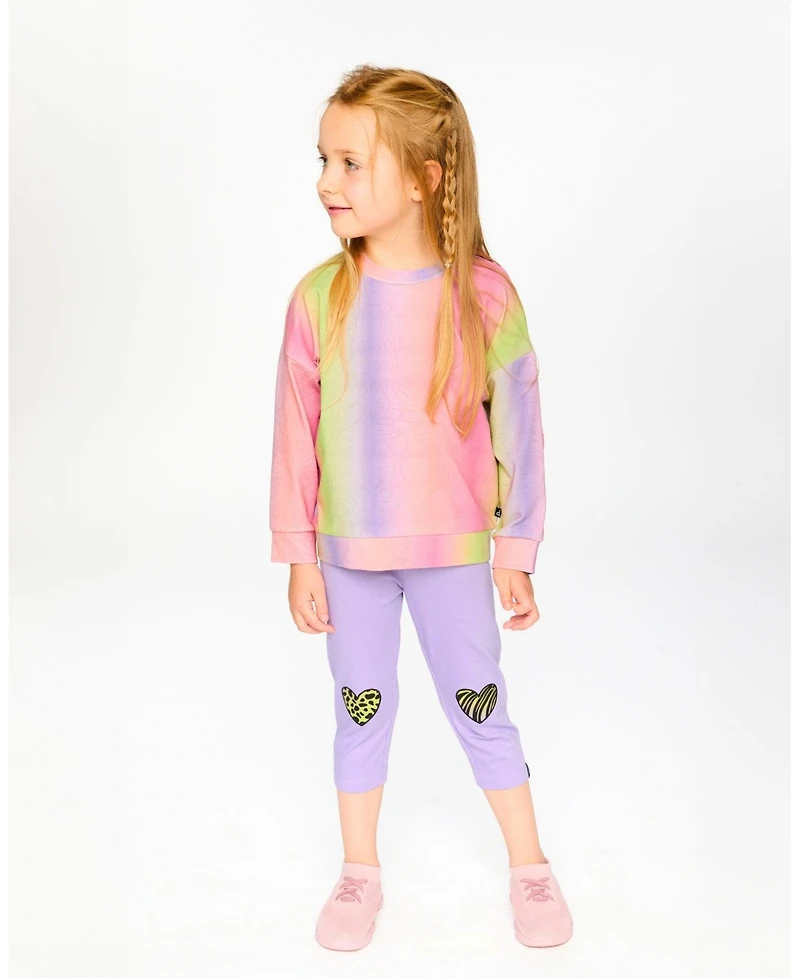 Deux par Deux Little Girls ganic Cotton Jersey Capri Mauve with Knee Screen Hearts Appliques