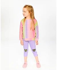 Deux par Deux Little Girls ganic Cotton Jersey Capri Mauve with Knee Screen Hearts Appliques