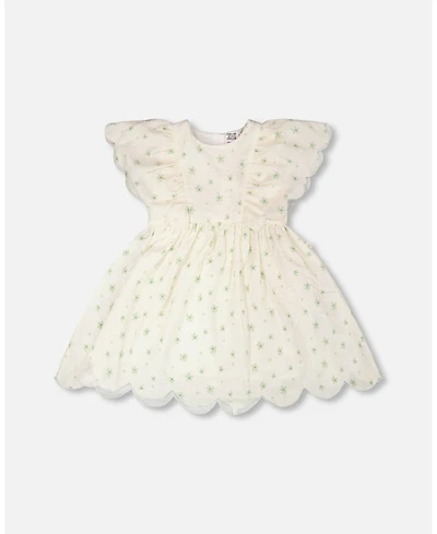 Deux par Deux Little Girls Jacquard Dress White Printed Flowers