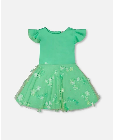 Deux par Little Girls Bi-Material Dress Bright Mint