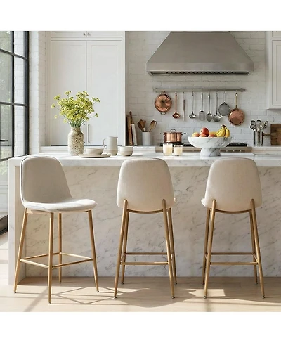 Maison Boucle Upholstered Counter Height Bar Stools Set of 3, Wood Look Legs
