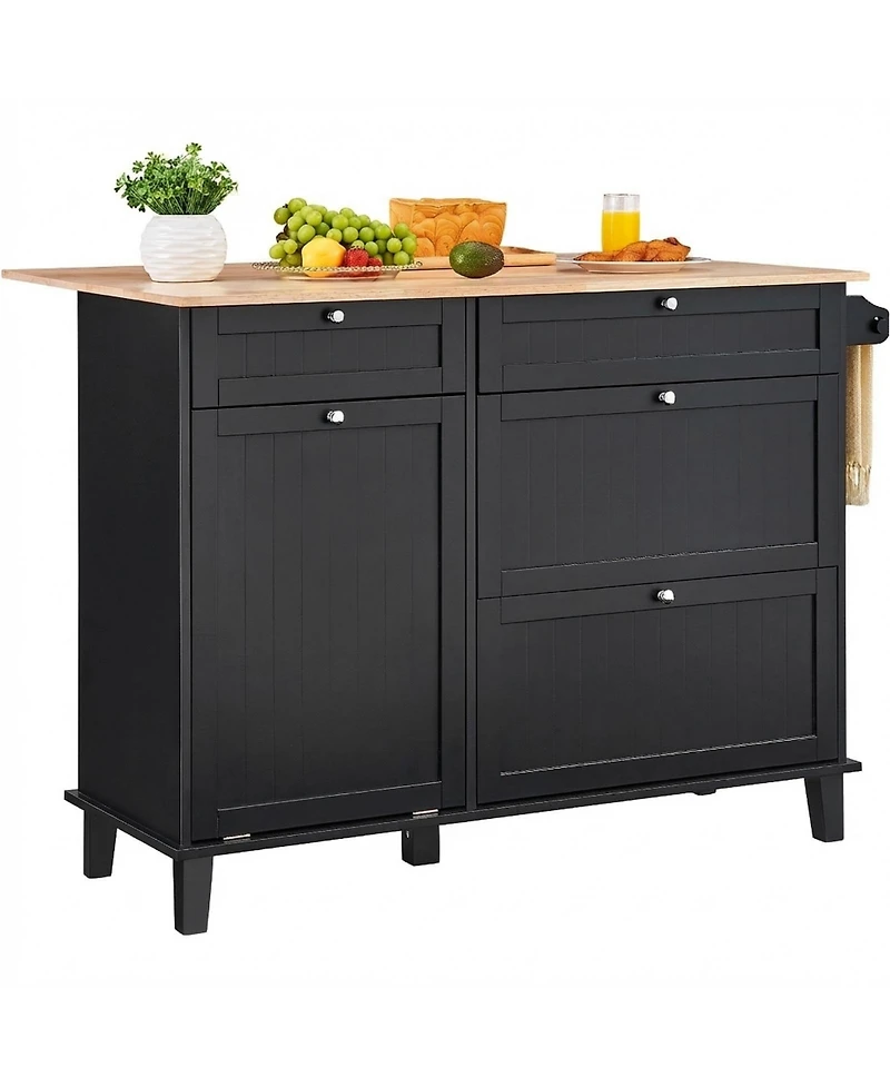 Sugift 50in Wood Top Kitchen Island Cart with Trash Cabinet and 4 Drawers Farmhouse Dining Table